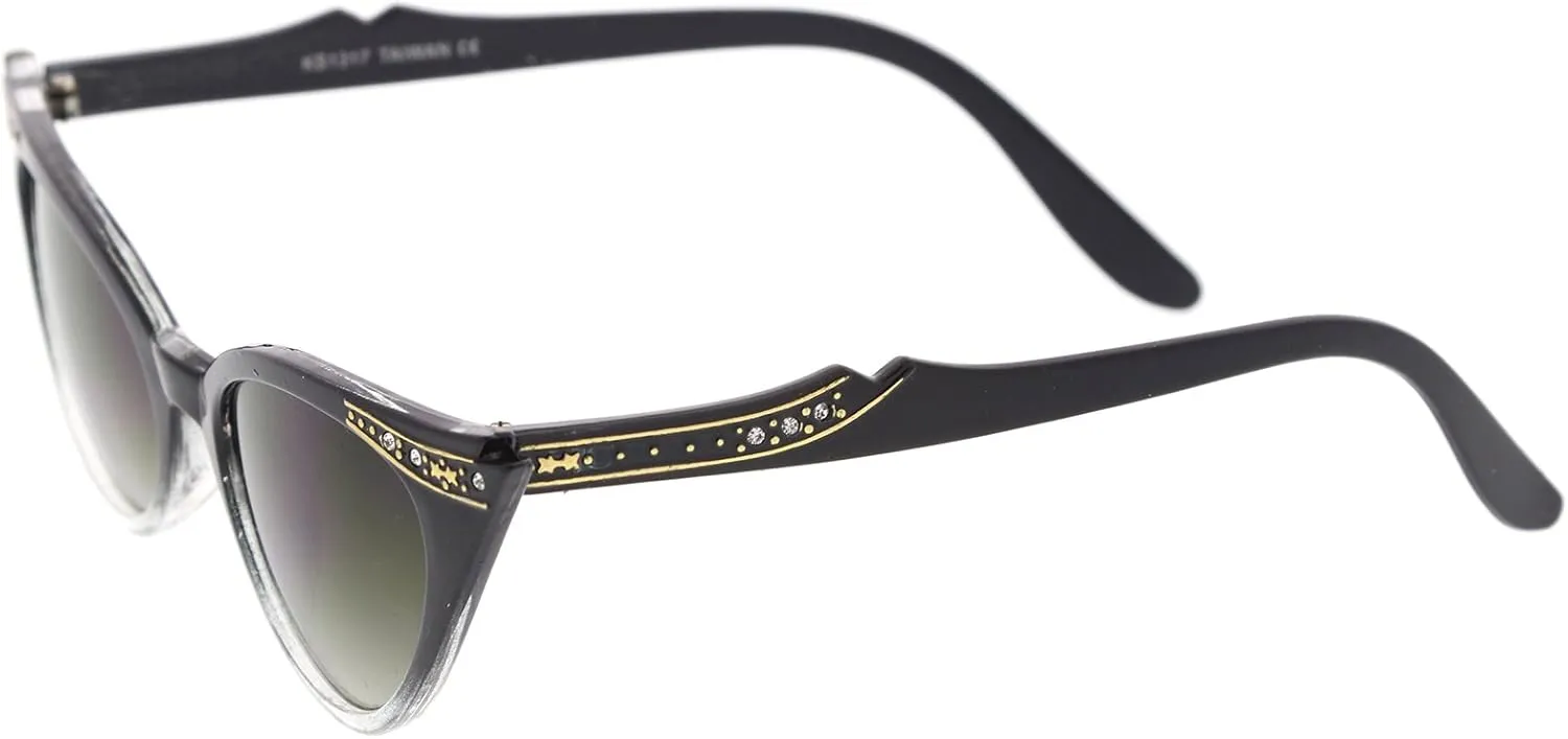 zeroUV 50s Vintage Cat Eye Sunglasses for Women UV400 Embellished with Rhinestones, Pinup Girl & Rockabilly Accessories 50mm