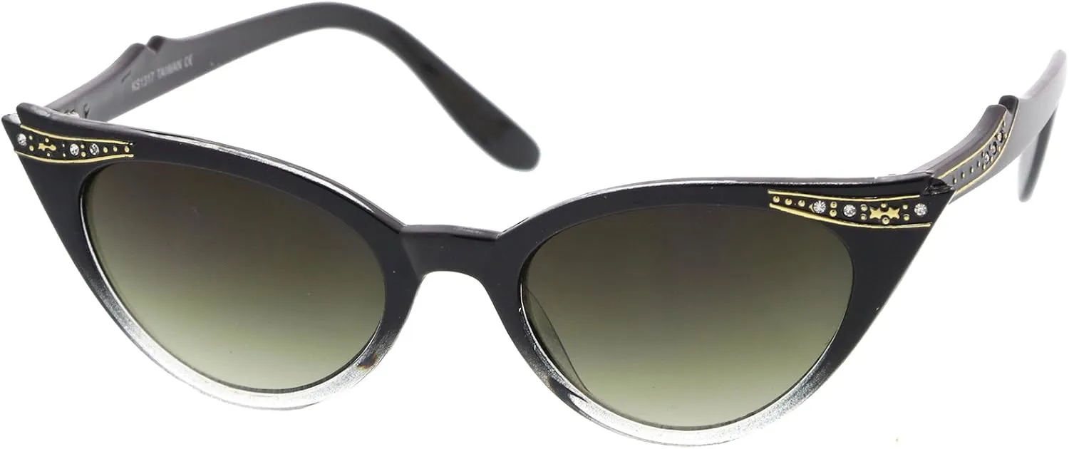 zeroUV 50s Vintage Cat Eye Sunglasses for Women UV400 Embellished with Rhinestones, Pinup Girl & Rockabilly Accessories 50mm