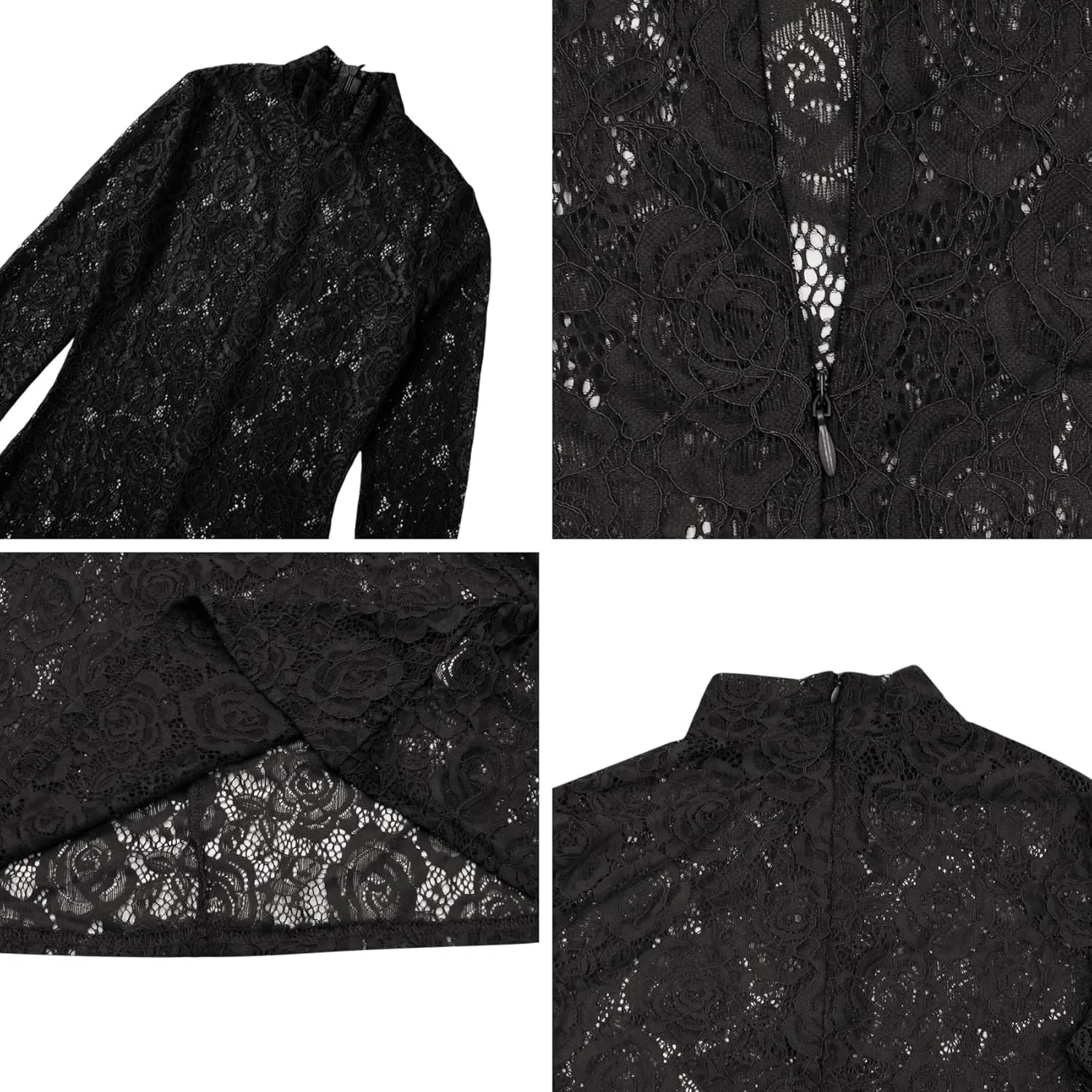 ZGMYC Women's Elegant Floral Lace Maxi Dress Sexy See Through Long Sleeve Evening Dress Party Cocktail Dress Beach Cover Ups