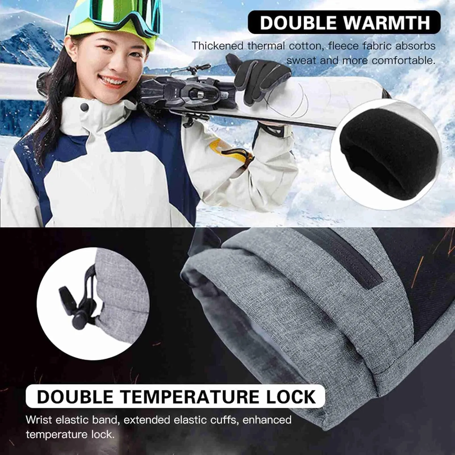 ZJchao Ski Gloves, Touchscreen Fingers Snow Ski Gloves Winter Gloves Winter Gloves Men Rope Design Driving Workout Running Hiking Cycling Snowboarding