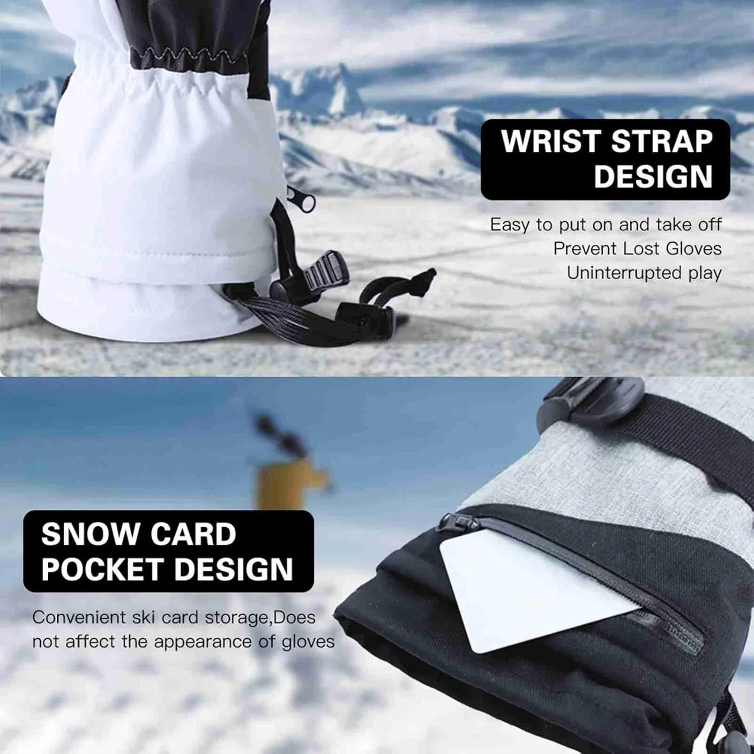ZJchao Ski Gloves, Touchscreen Fingers Snow Ski Gloves Winter Gloves Winter Gloves Men Rope Design Driving Workout Running Hiking Cycling Snowboarding